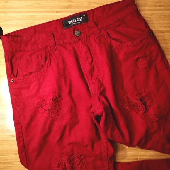 Smoke Rise Men's 34 x 34 Red Distressed Denim Pant - Picture 3 of 16